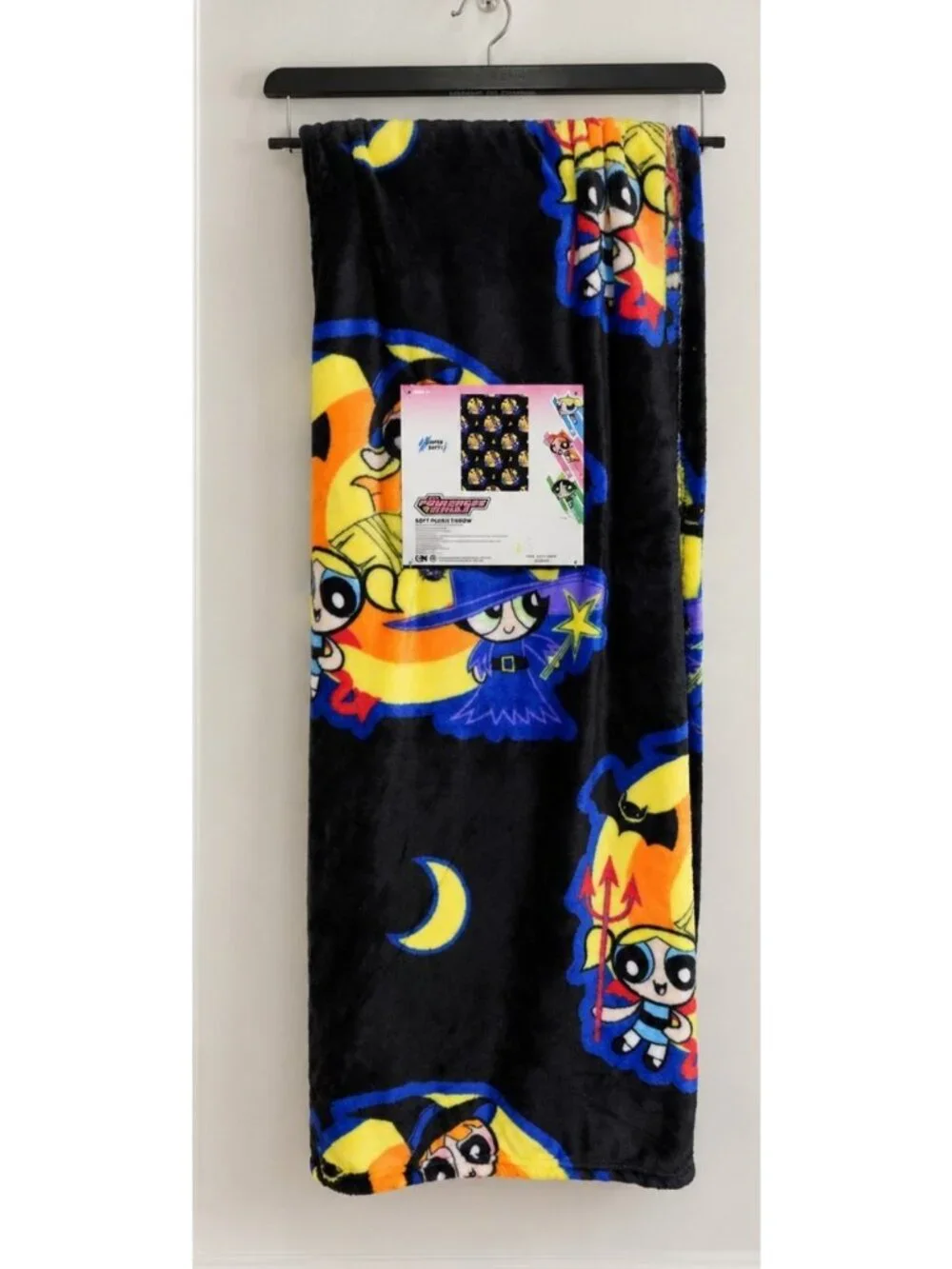 Powerpuff Girls Halloween Blanket Witch Devil Bats Moon Plush Throw 50x70 NWT